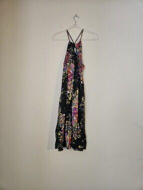 Pearle 88 Black Floral Maxi Dress with Strappy Back, Size Small